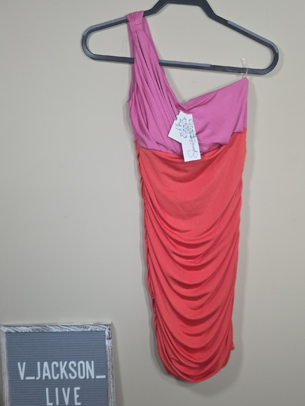 Speechless One-Shoulder Pink and Orange Ruched Dress